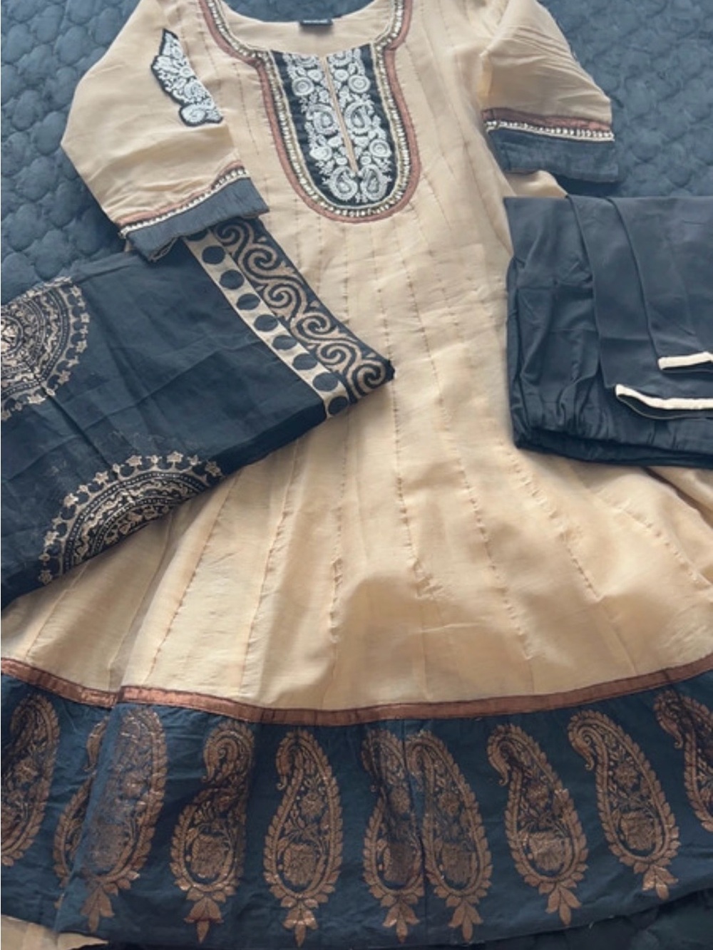 Boohoo Beige and Black Embroidered Ethnic Dress Set